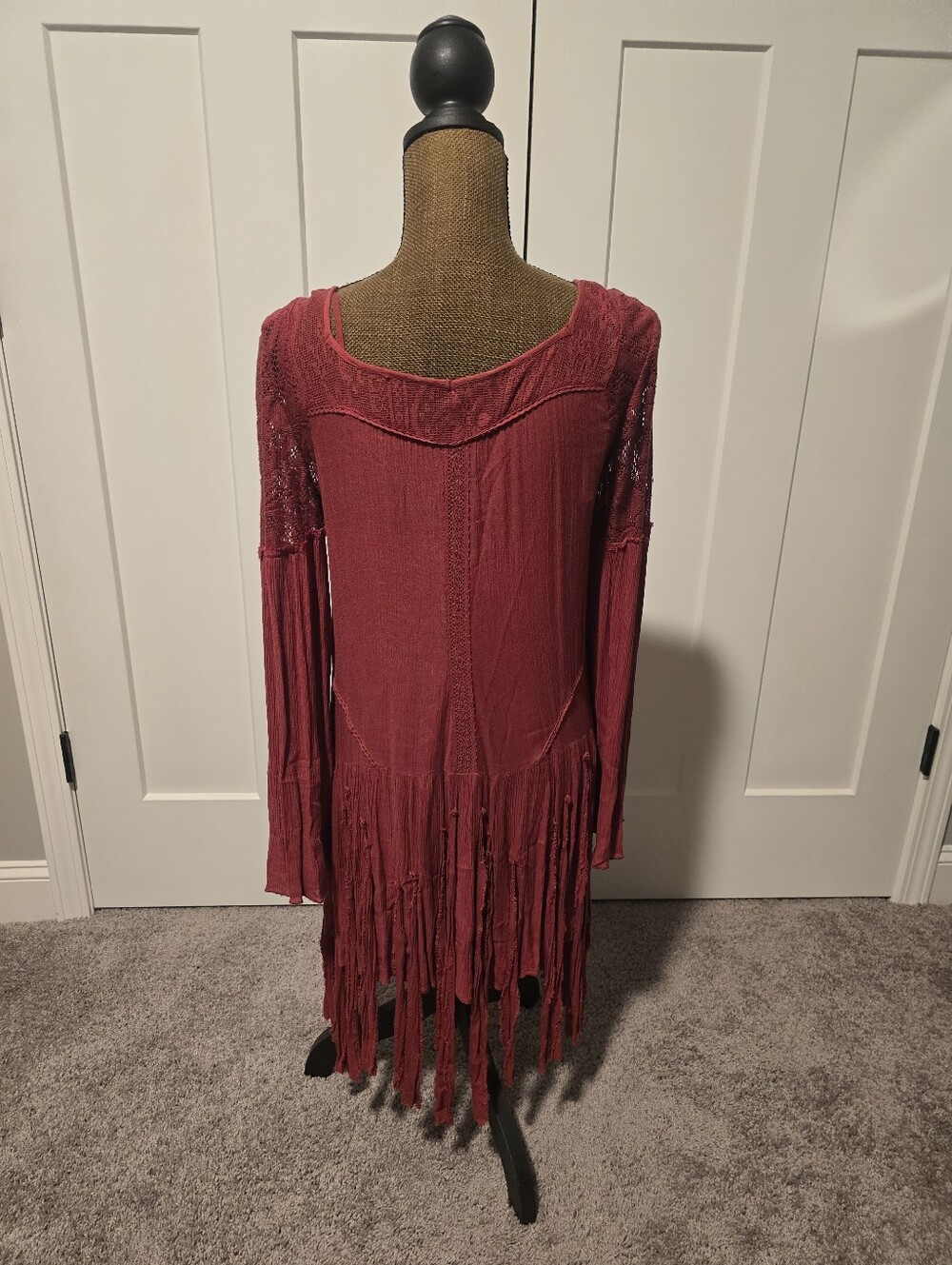 Free People Fringe Long Sleeve Dress in Wine - Picture 4 of 6